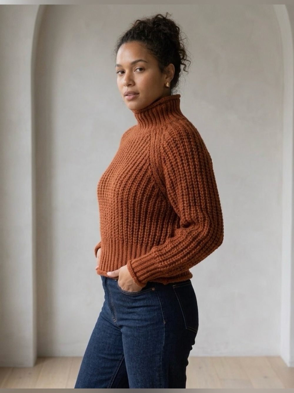 H&M Ribbed Chunky Turtleneck Sweater - Camel Brown - Picture 3 of 12
